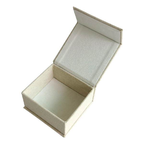 flip top magnet closure linen jewelry box with microfiber jewelry pouch inside WL220506-6