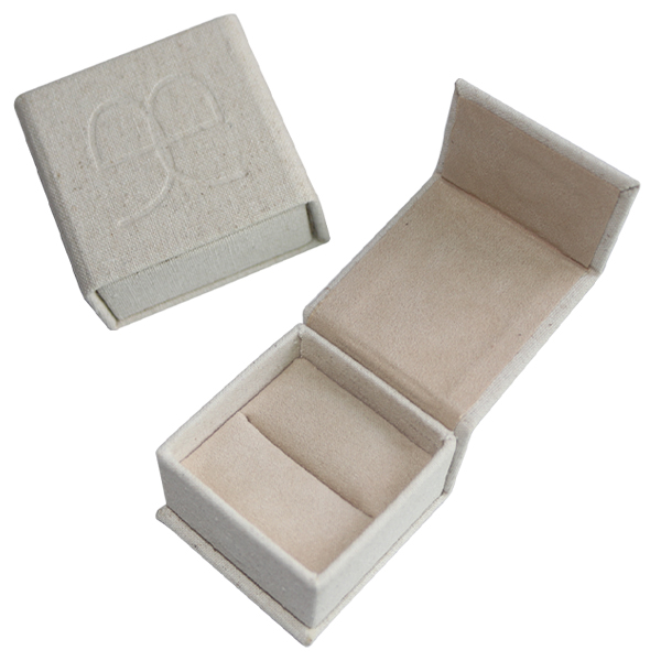 flip top magnet closure linen jewelry box with microfiber jewelry pouch inside WL220506-1
