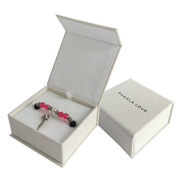 flip top magnet closure linen jewelry box with microfiber jewelry pouch inside WL220504-1