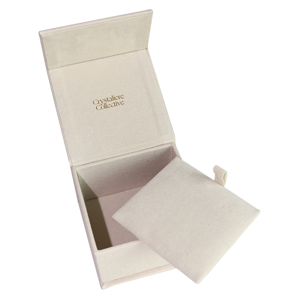 flip top magnet closure linen jewelry box with microfiber jewelry pouch inside WL220505-8